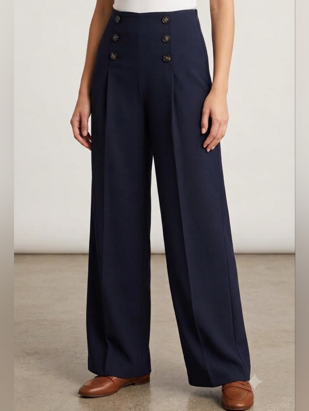 Tailored dark navy sailor trousers. Effortless dark academia elegance Size 00P